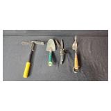 Assorted Garden Hand Tools Collection including Trowels, Forks, and Shears
