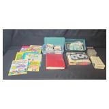 Mixed Lot of Coloring Books, Audio Cassettes, CDs, Office Supplies, and Games