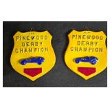 Mixed Lot of Vintage Pinewood Derby Plaques, Glass Vases, Toy Figures, and Collectibles