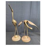 Lot of Aqua Globes Hand-Blown Glass Watering Bulbs with Glow Drops Garden Ornament and Pair of Brass Crane Sculptures