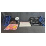 Office Supply Lot with Boston Paper Trimmer, Desk Organizer, Lamp, and Gift Wrap
