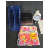 Office Supply Lot with Boston Paper Trimmer, Desk Organizer, Lamp, and Gift Wrap