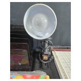 Office Supply Lot with Boston Paper Trimmer, Desk Organizer, Lamp, and Gift Wrap