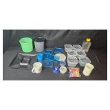 Kitchen Storage and Organization Lot with Plastic Containers and Trays