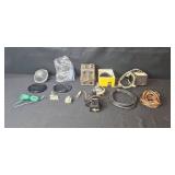 Vintage Electronics Lot Including Microphone, Speakers, Cables, and Components