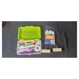 Assorted Office Supplies Lot: Storage Bins, Notebooks, Markers, Calculator, Desk Organizer