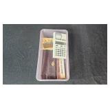 Assorted Office Supplies Lot: Storage Bins, Notebooks, Markers, Calculator, Desk Organizer