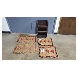 Set of Shaw Living Novelty Doormats and 3-Tier Brown Wicker Storage Rack