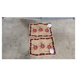 Set of Shaw Living Novelty Doormats and 3-Tier Brown Wicker Storage Rack