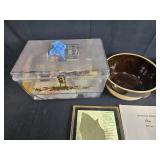 Vintage Mixing Bowls, Sewing Box with Supplies, 10 Commandments Plaque and Manual