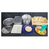 Assorted Kitchenware Lot with Pot, Colander, Trays, Dish Rack, and More