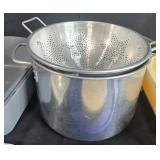 Assorted Kitchenware Lot with Pot, Colander, Trays, Dish Rack, and More