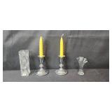 VTG Glass and Metal Decorative Vase, Plate, and Candle Holder Collection