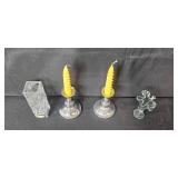 VTG Glass and Metal Decorative Vase, Plate, and Candle Holder Collection