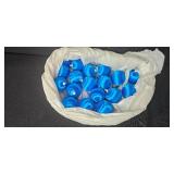 Collection of Christmas Lights and Blue Ornament Balls in Storage Bin