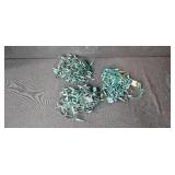 Collection of Christmas Lights and Blue Ornament Balls in Storage Bin
