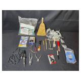Mixed Lot of Hand Tools, Electrical Parts, Insect Shirt, and Cleaning Items