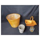 Assorted Garden Watering Cans, Flower Pots, Baskets, and Garden Stand