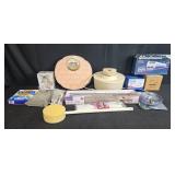 Household and Bathroom Accessory Lot with Vintage Scale, Filters, Hair Styler, and More