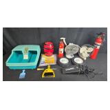 Household Miscellaneous Lot with Foot Spa, Table Cover, Wheels, and More