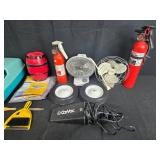 Household Miscellaneous Lot with Foot Spa, Table Cover, Wheels, and More