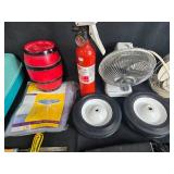 Household Miscellaneous Lot with Foot Spa, Table Cover, Wheels, and More