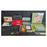 ? Mixed Hand Tools, Art Supplies, Storage Boxes and Cat Poster Lot