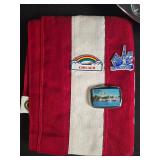 Glass Divided Serving Tray with Metal Base, Fabric Napkins & Runner & Set of Vintage Travel Magnets