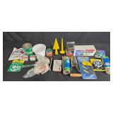 Assorted Garden and Utility Tools Lot with Pail & Bird Bath De-Icer - content quantities unverified