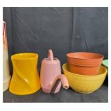 Mixed Collection of Planters, Glassware, Thermos, and Decorative Bowls