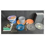 Household Miscellaneous Lot with Sony SS-U31 Speakers, Headphones, Planters, and Kitchenware