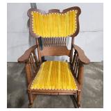 Vintage Wood Rocking Chair with Yellow Velvet Upholstery