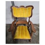 Vintage Wood Rocking Chair with Yellow Velvet Upholstery