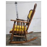 Vintage Wood Rocking Chair with Yellow Velvet Upholstery