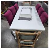 Canadel Dining Table with 8 Fabric Chairs and 2 Leafs