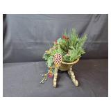 Holiday Decor Collection with Pine Wreath, Sleigh Centerpiece, Bows, and Storage Box