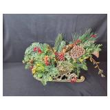 Holiday Decor Collection with Pine Wreath, Sleigh Centerpiece, Bows, and Storage Box