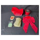 Holiday Decor Collection with Pine Wreath, Sleigh Centerpiece, Bows, and Storage Box
