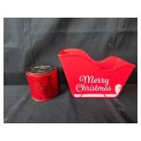 Holiday Decor Collection with Pine Wreath, Sleigh Centerpiece, Bows, and Storage Box