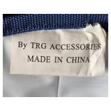 Holiday Partyware Lot with White Plastic Tubs, Blue Storage Basket, Plates, Napkins, and Cinnamon Candle