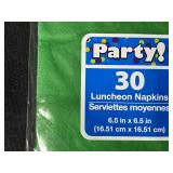 Holiday Decor and Party Supplies Lot with Stockings, Ornaments, Napkins, and Tablecovers