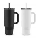 NEW Ello Port 40-oz. Stainless Steel Tumbler with Handle - Black and White
