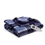 NEW Berkshire Ultra Plush Heated Oversized Throw, Assorted Colors (60" X 70") - Plaid Navy