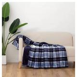 NEW Berkshire Ultra Plush Heated Oversized Throw, Assorted Colors (60" X 70") - Plaid Navy