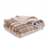 NEW Berkshire Ultra Plush Heated Oversized Throw (60" X 70") - Natural Plaid
