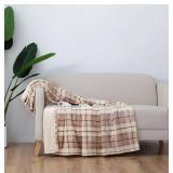 NEW Berkshire Ultra Plush Heated Oversized Throw (60" X 70") - Natural Plaid