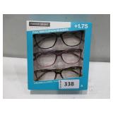 NEW Design Optics by Foster Grant Cole Full Rim Rectangular Reading Glasses, 3-pack +1.75 Style A
