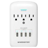 Monster Wall Tap Plug 3-Outlet 4 USB Ports Extender with Outlet Surge Protector - WHITE