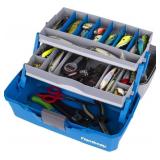 NEW Flambeau Outdoors 6382TB 2-Tray Tackle Box - Classic Fishing Lure Storage Organizer, Medium Portable Tackle Box, 15 Tray Compartments, Blue/Gray