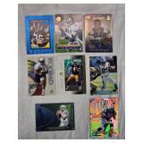 Lot of 8 Football Cards Featuring Brett Favre, Peyton Manning, Deion Sanders, and Edgerrin James